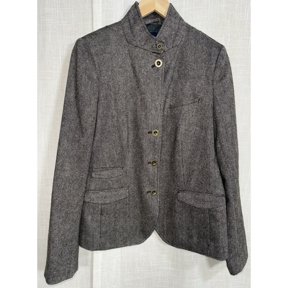 Gap Blazer Tweed Herringbone Wool Womens 10 Academia Preppy Equestrian Brown Y2K